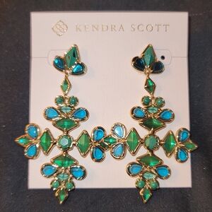 Kendra Scott Kinsley Green and Blue Statement Earrings NWT